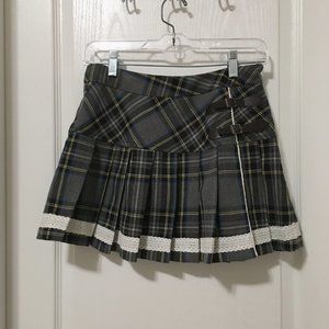 Plaid lace trim pleated skirt
